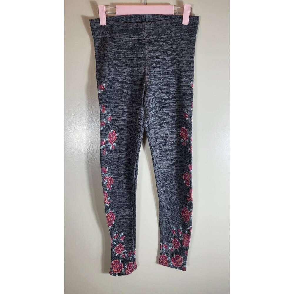 Free People Women S Gray Floral Rose Ankle Leggings Boho Stretch